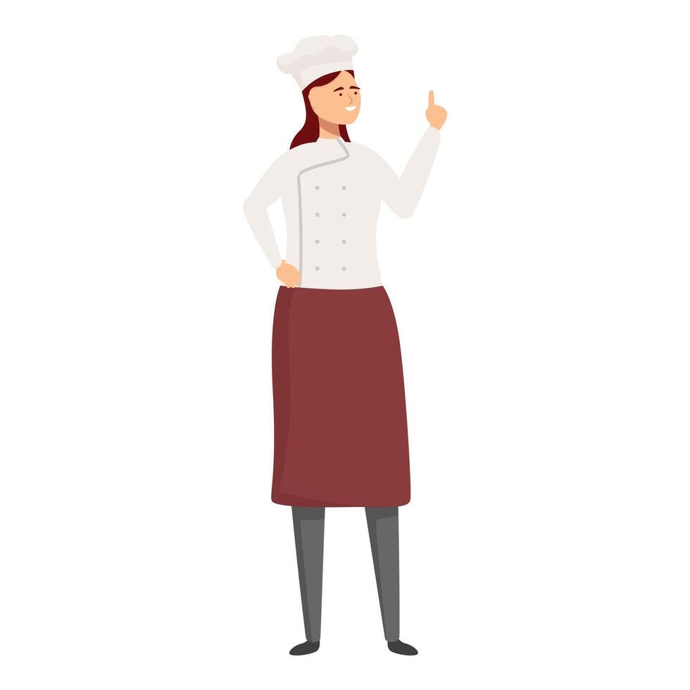 Professional female chef in uniform gesturing with her finger raised, isolated on a white background vector