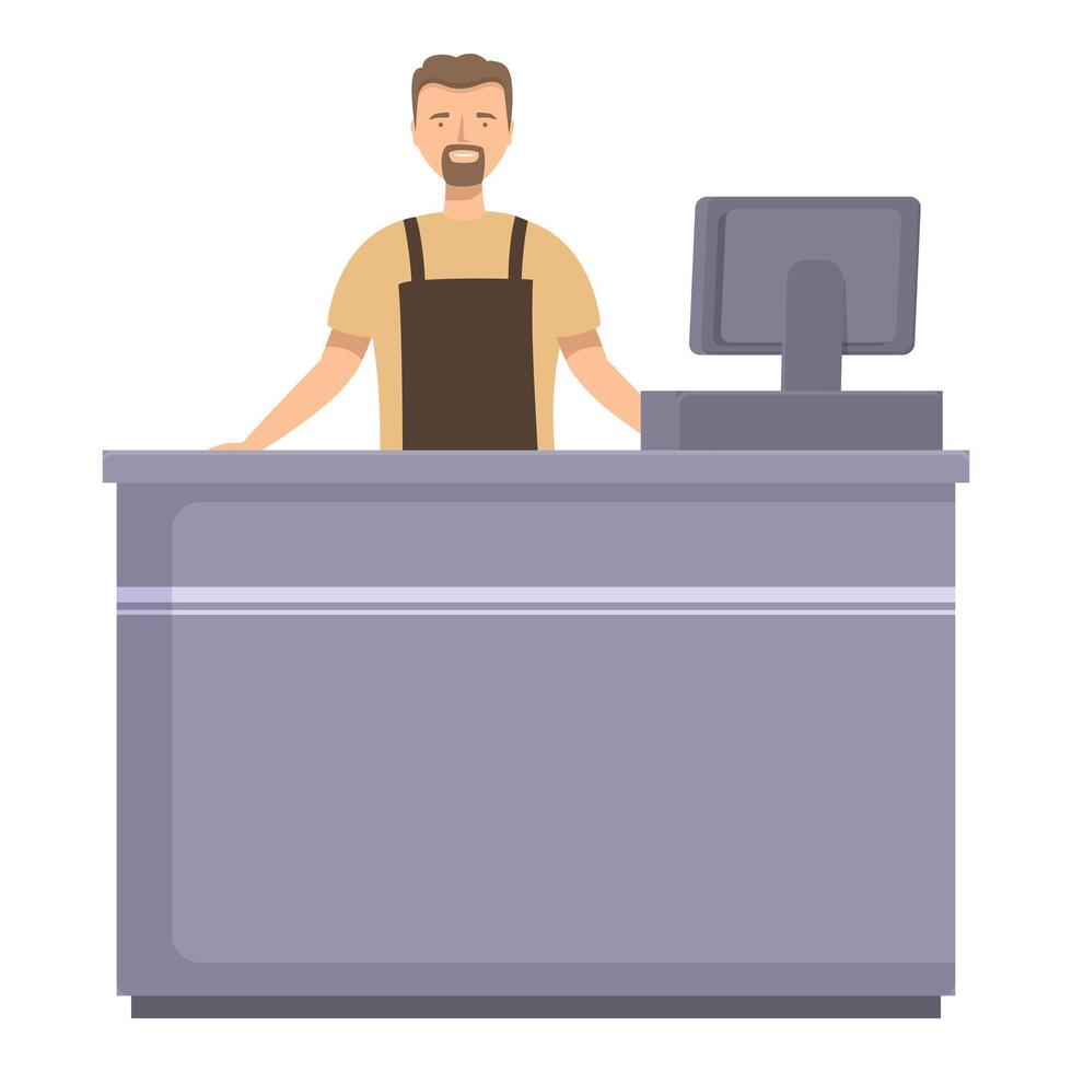 Friendly cashier at checkout counter vector