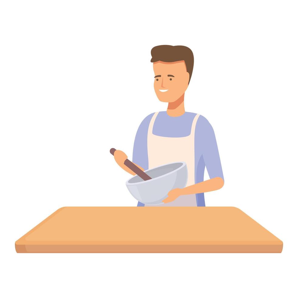 Smiling man cooking in kitchen vector