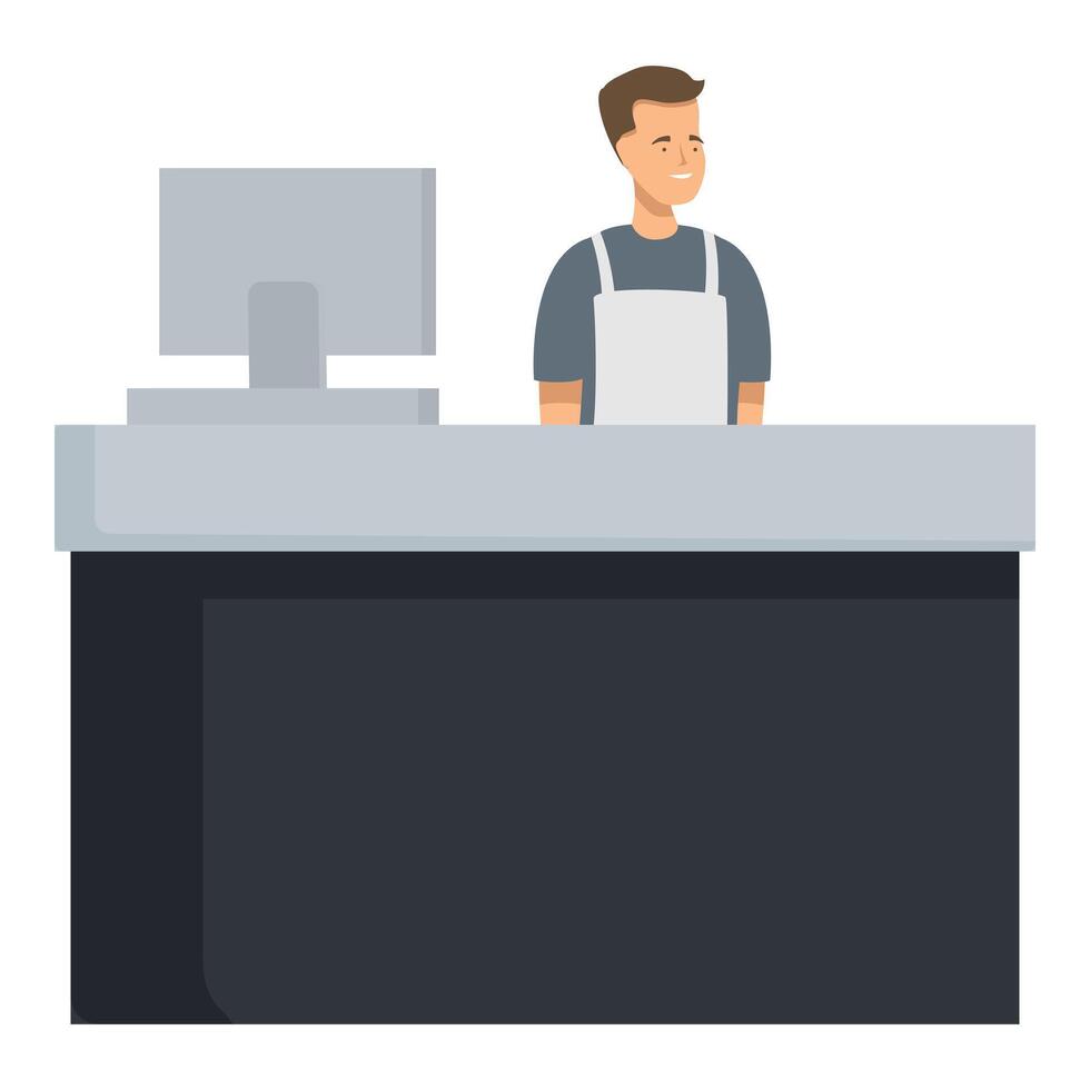 Smiling salesman at retail checkout counter vector