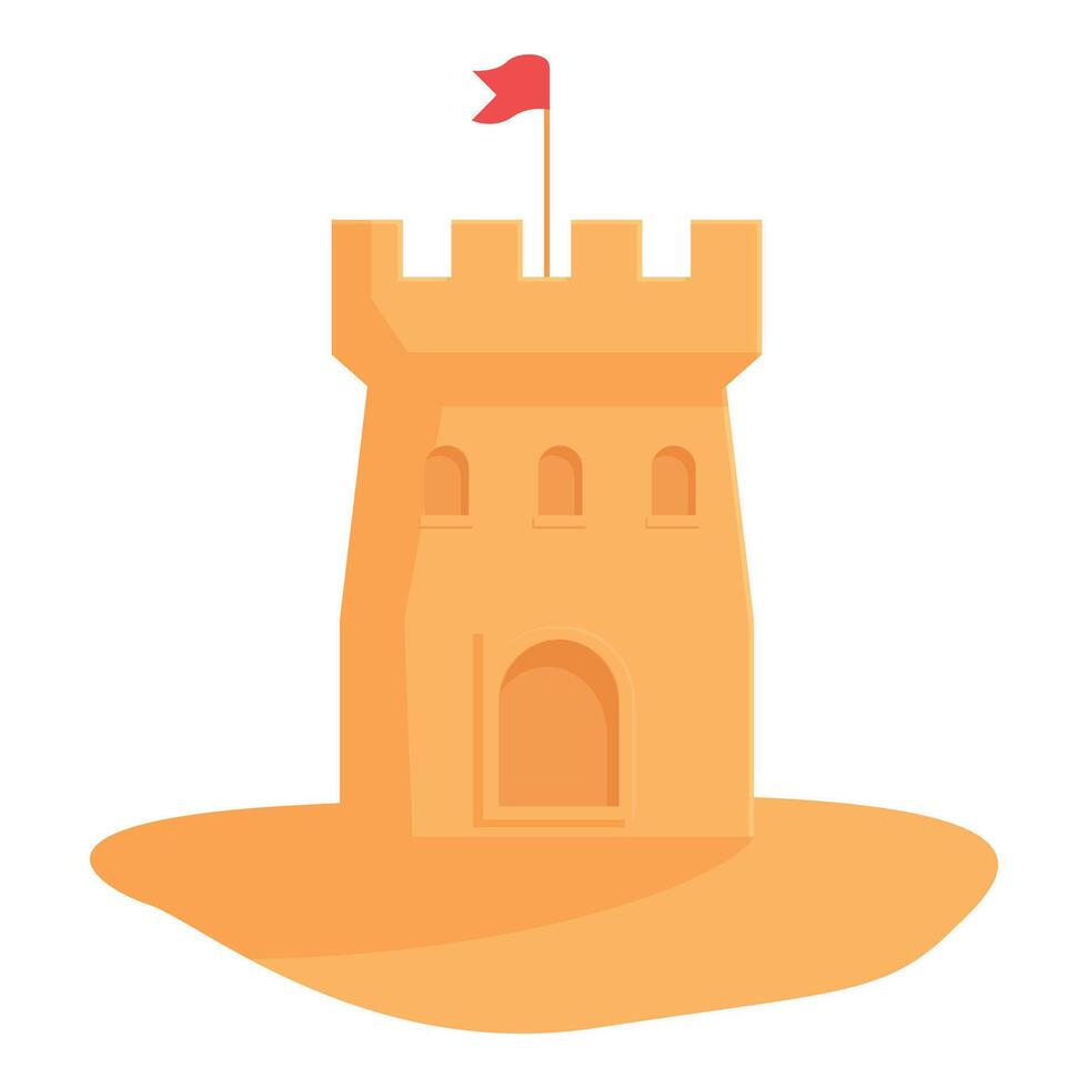Cartoon sand castle with red flag vector