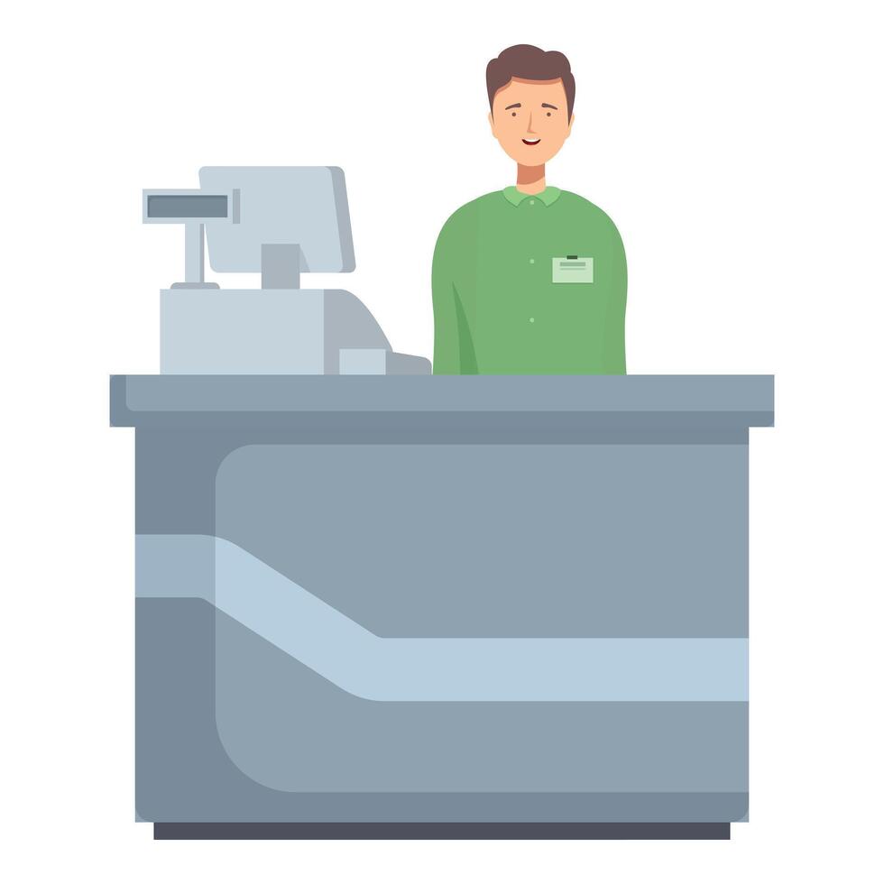 Friendly cashier at checkout counter vector