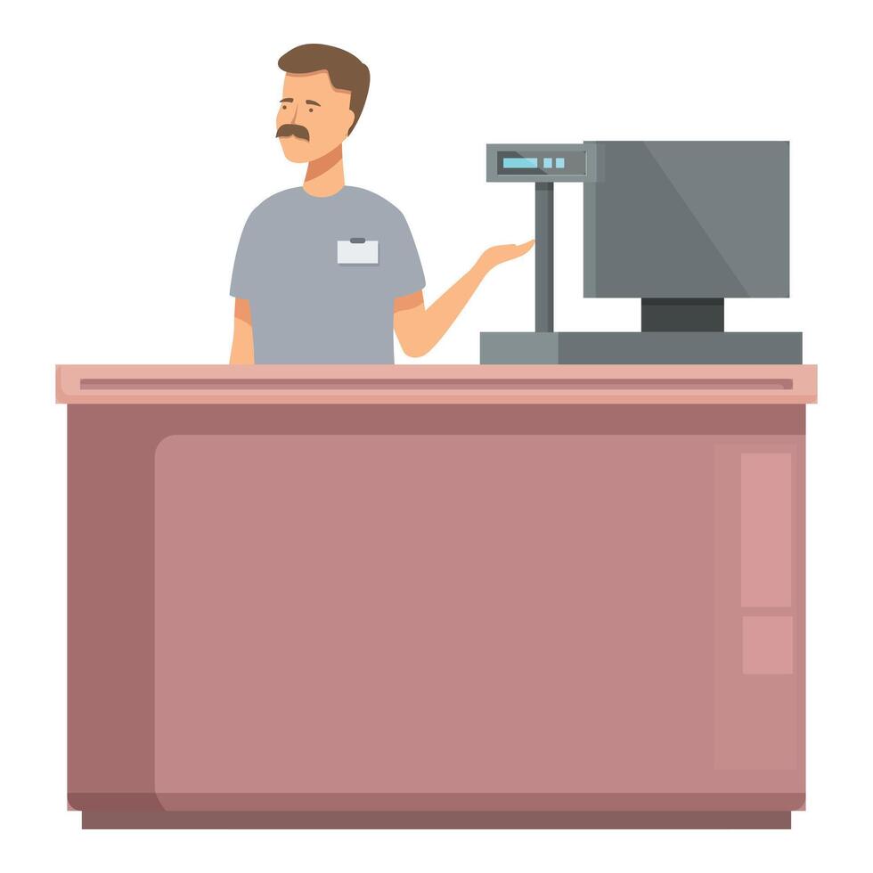 Cashier standing at checkout counter vector