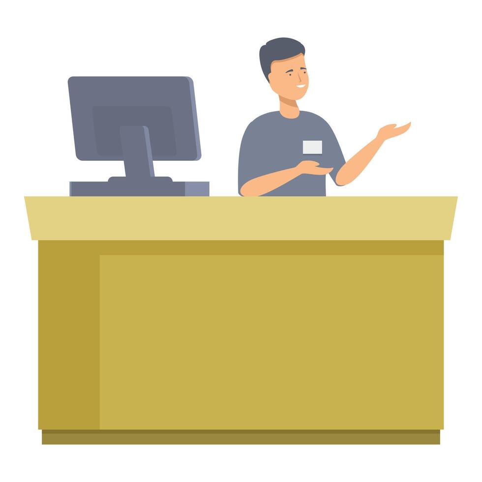 Friendly hotel receptionist working at front desk vector