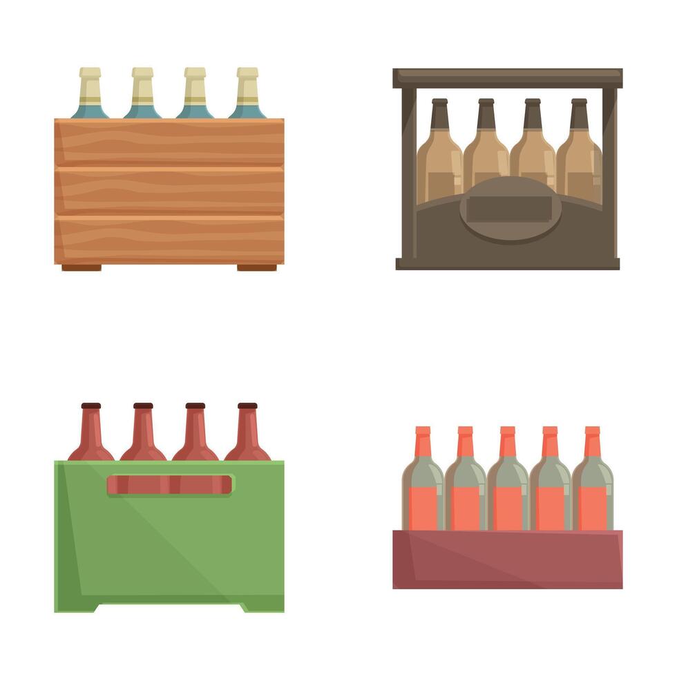 Assorted beer bottle crates and carriers set vector