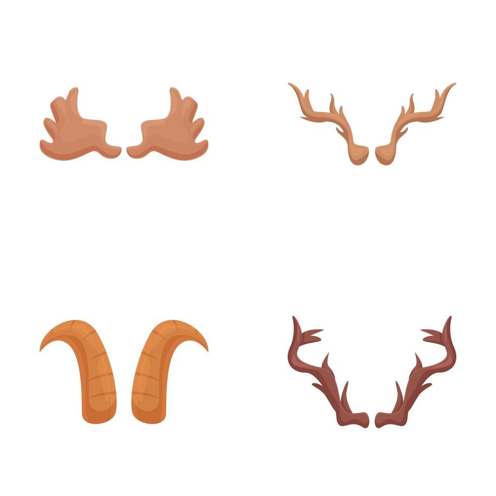Set of various animal horns and antlers icons vector