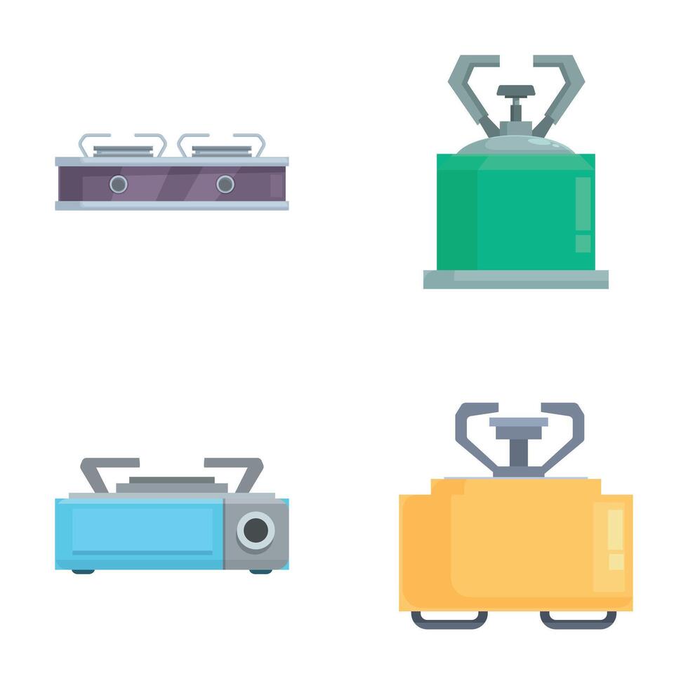 Set of camping stove icons in flat design vector