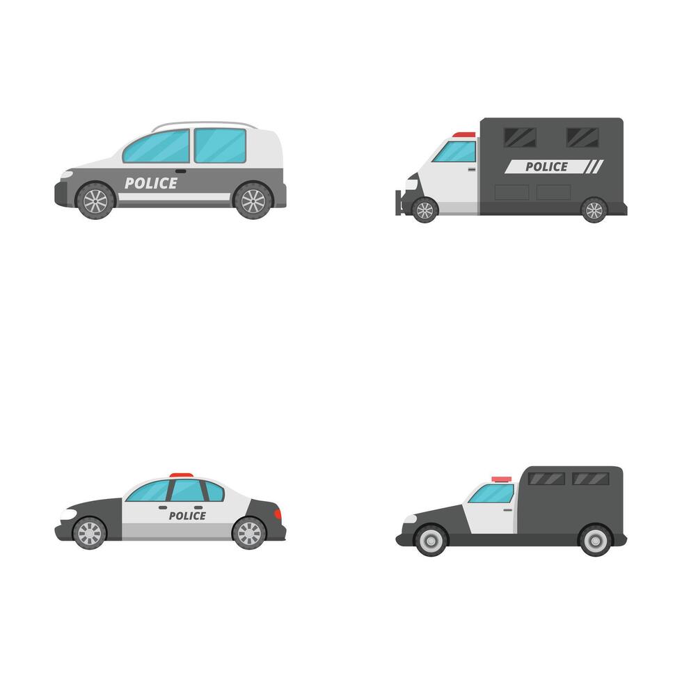 Set of cartoon police vehicles isolated on white vector