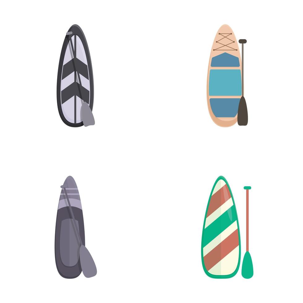 Set of various surfboards and paddles isolated vector