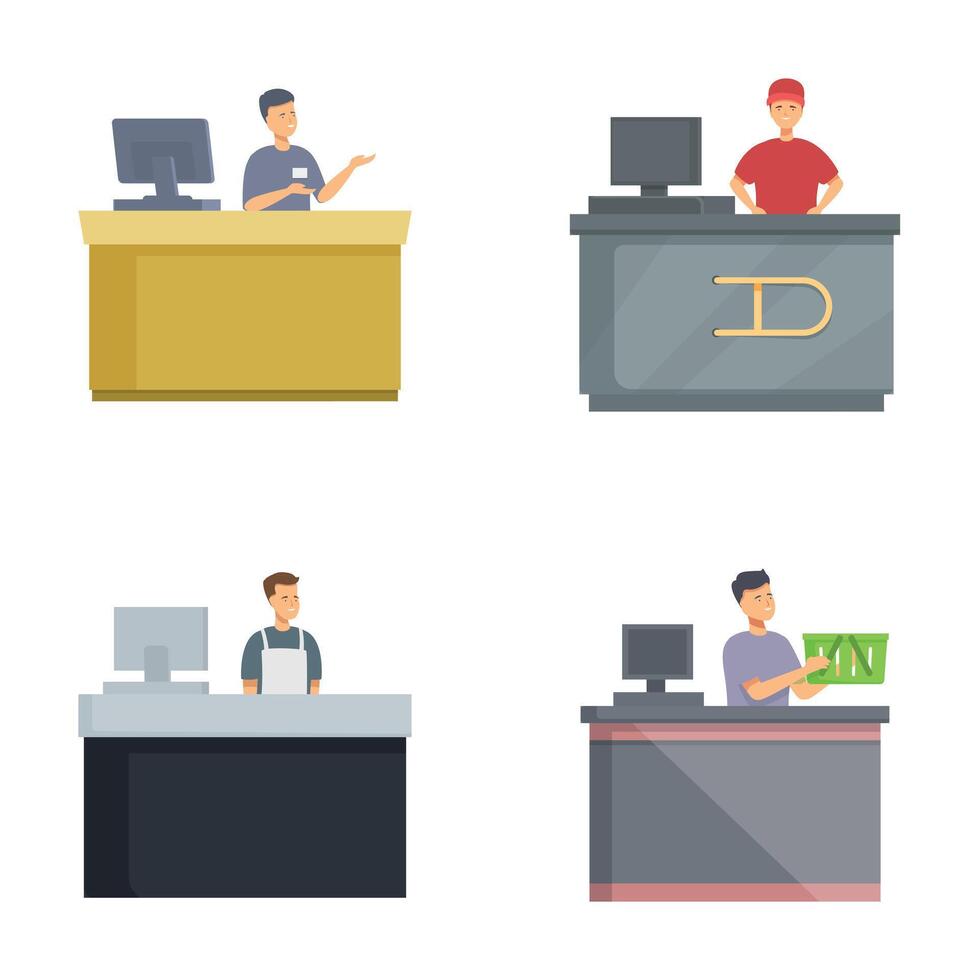 Set of cashiers at checkout counters vector