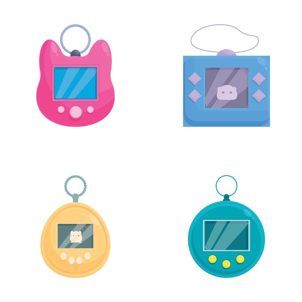 Set of colorful virtual pet toys illustrations vector