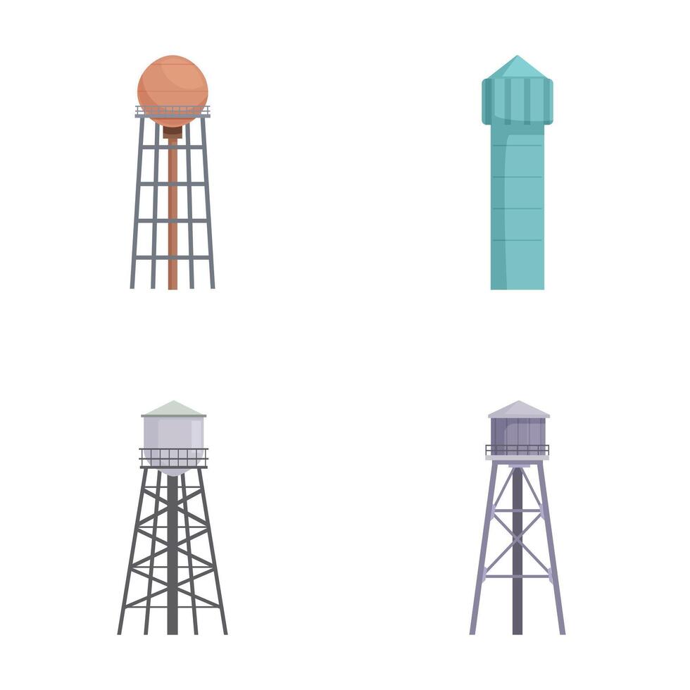 Set of four water tower illustrations vector
