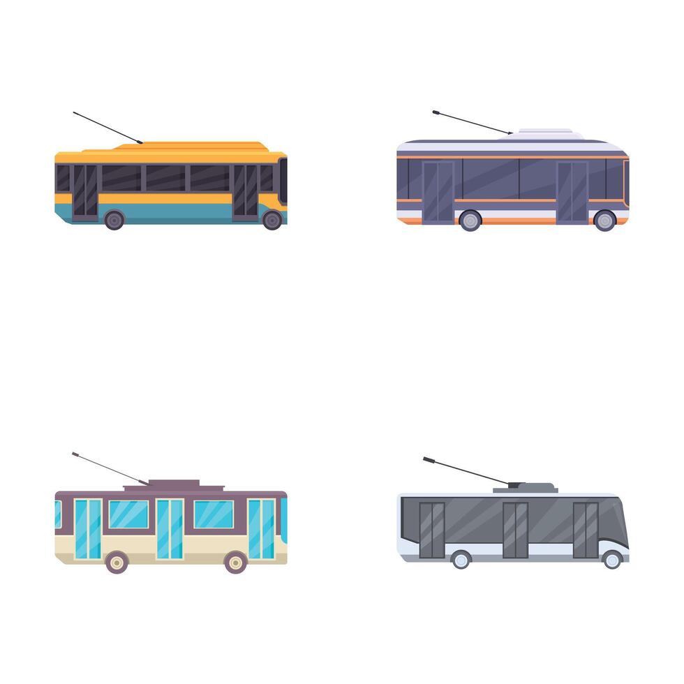 Set of modern city trolleybuses isolated on white vector