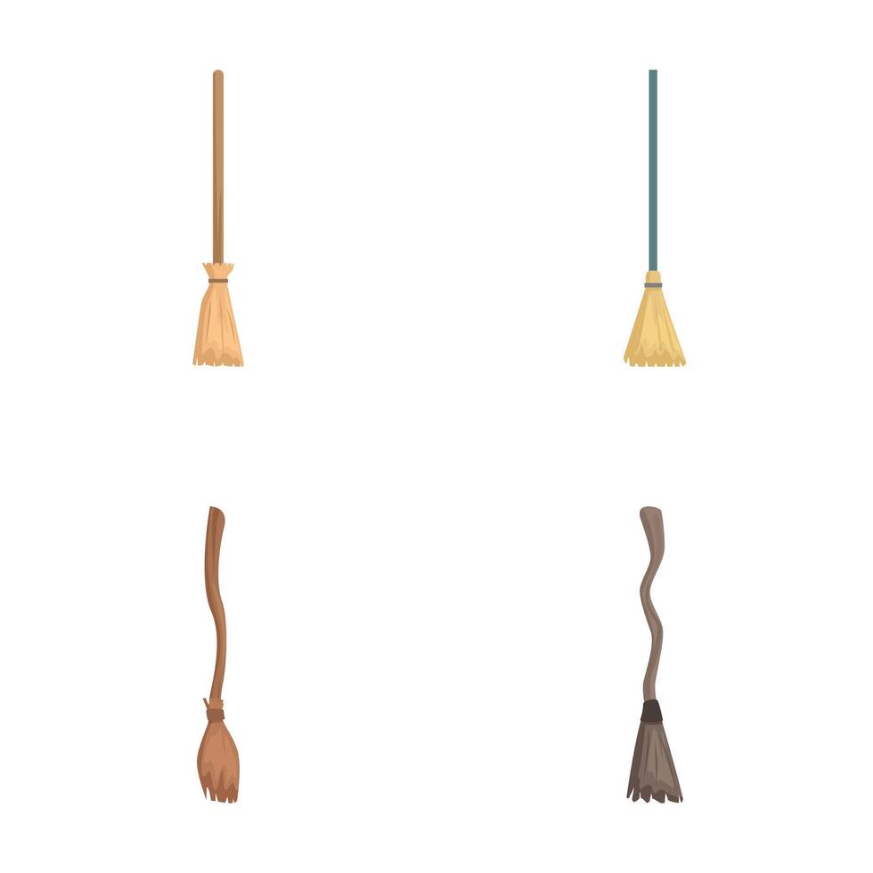 Set of cartoon brooms isolated on white background vector