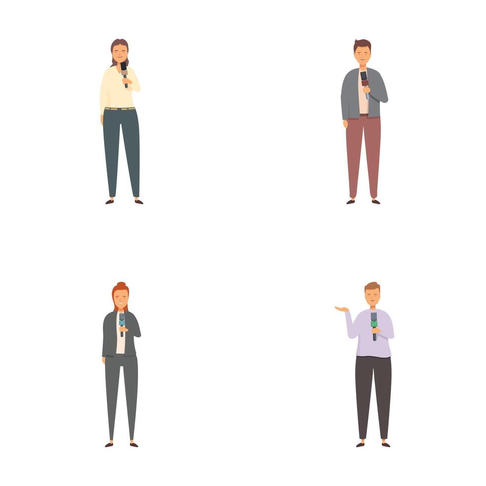 Set of business professionals holding devices vector