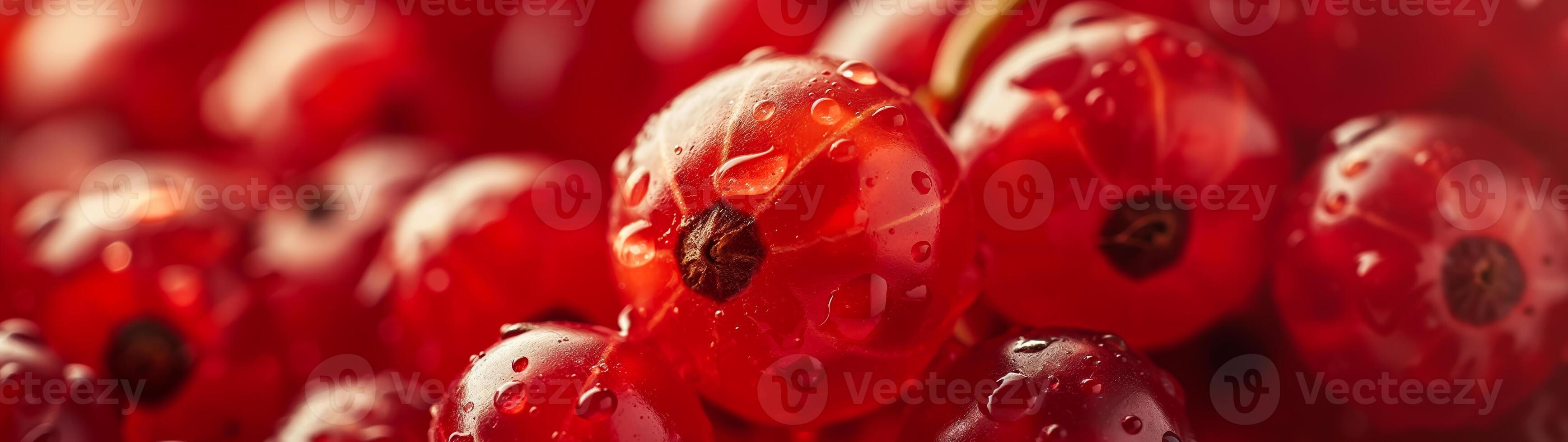 Closeup of a red currant texture, smooth and shiny, bright red with tiny seeds inside photo