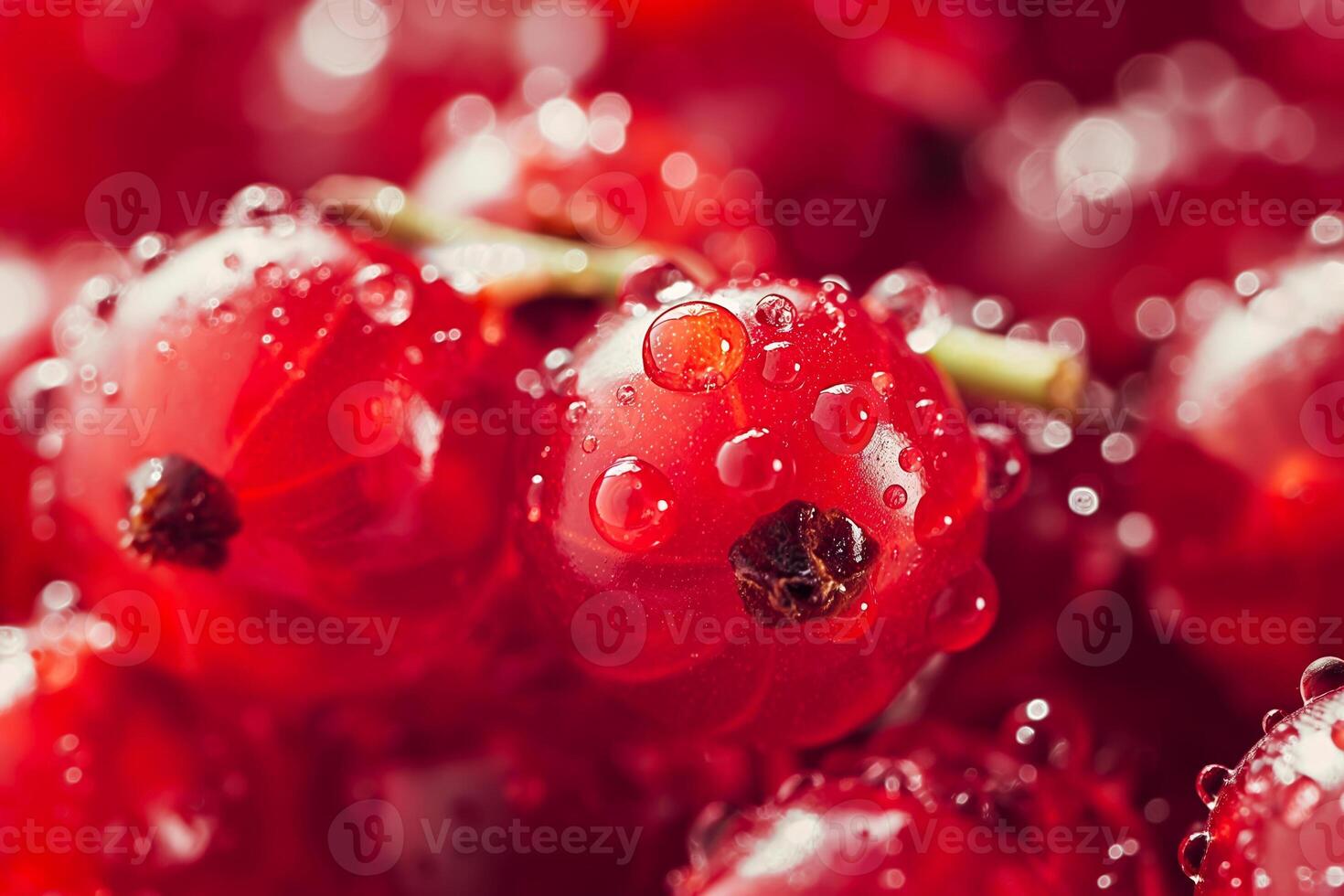 Closeup of a red currant texture, smooth and shiny, bright red with tiny seeds inside photo