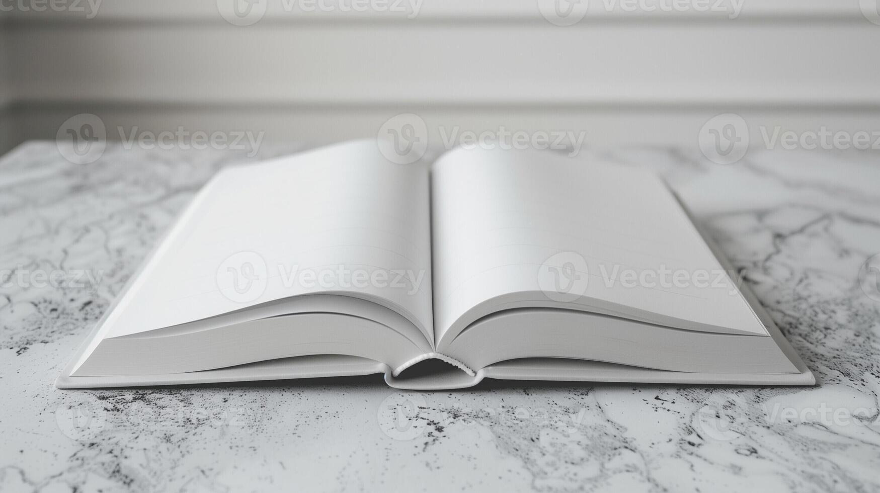 White hardcover book open on a clean table, focus on reading and learning, isolated photo