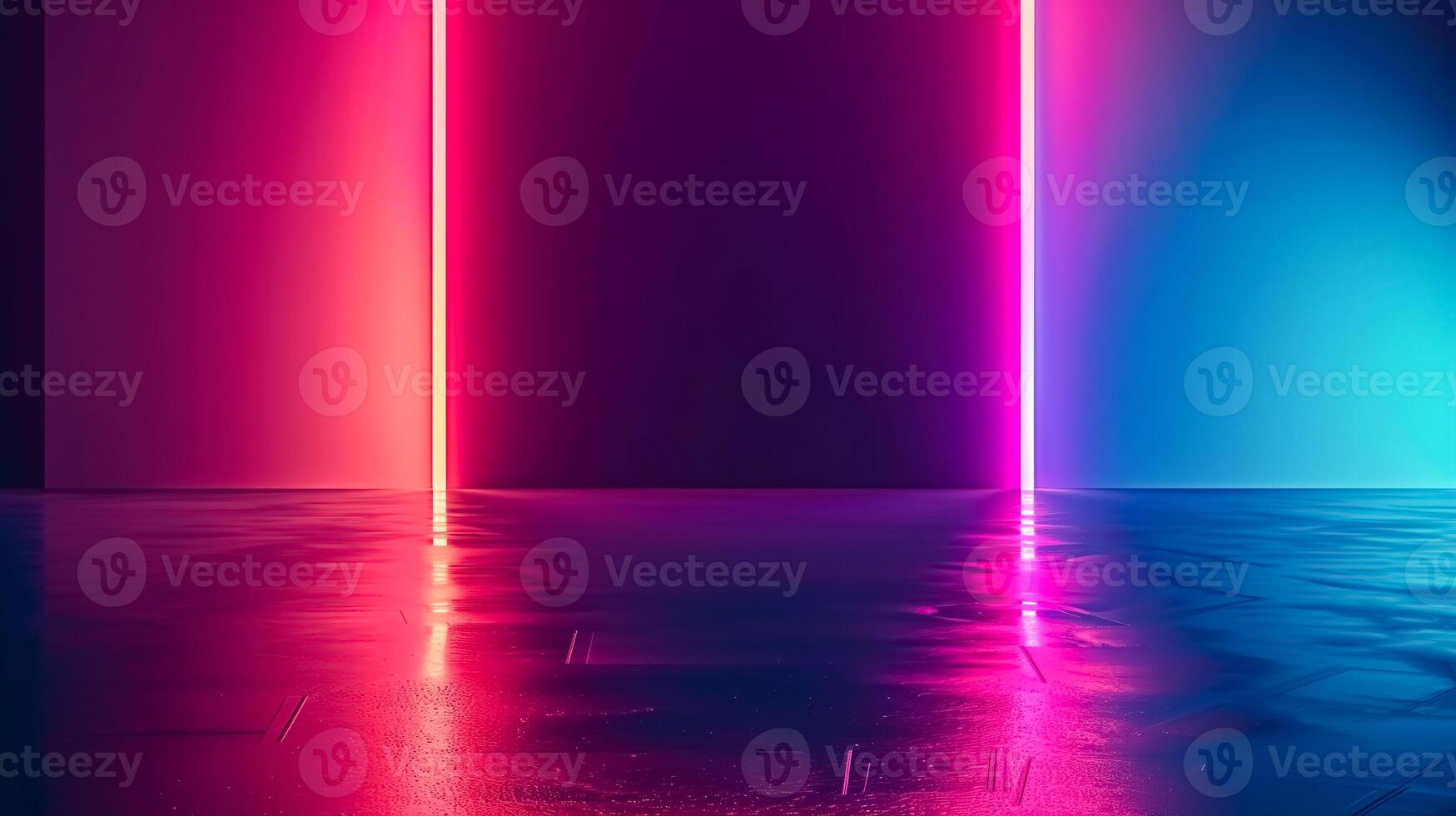 Empty dark room with neon lights, copy space photo