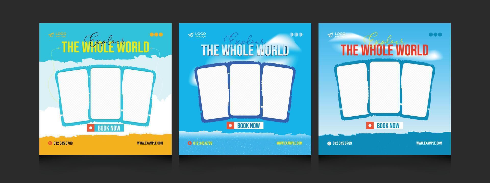 Travel social media post design template vector