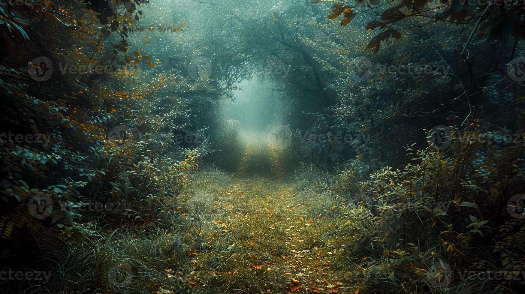 Overgrown path leading to nowhere, symbolizing lost direction and uncertainty photo