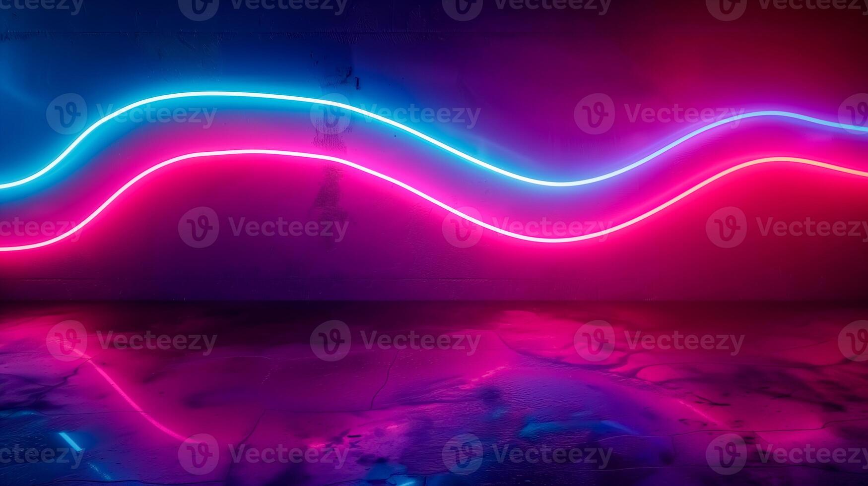 Empty dark room with neon lights, copy space photo