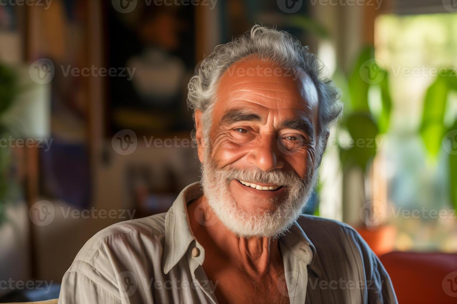 Portrait of hispanic old man at home photo