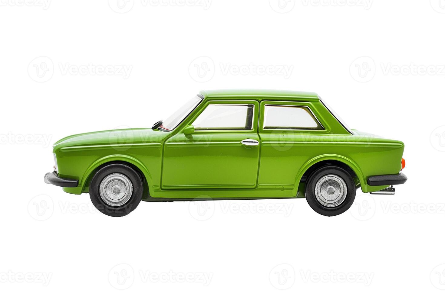 Vintage green car isolated on a white background, classic automotive design ideal for historical concepts and transportation themes photo
