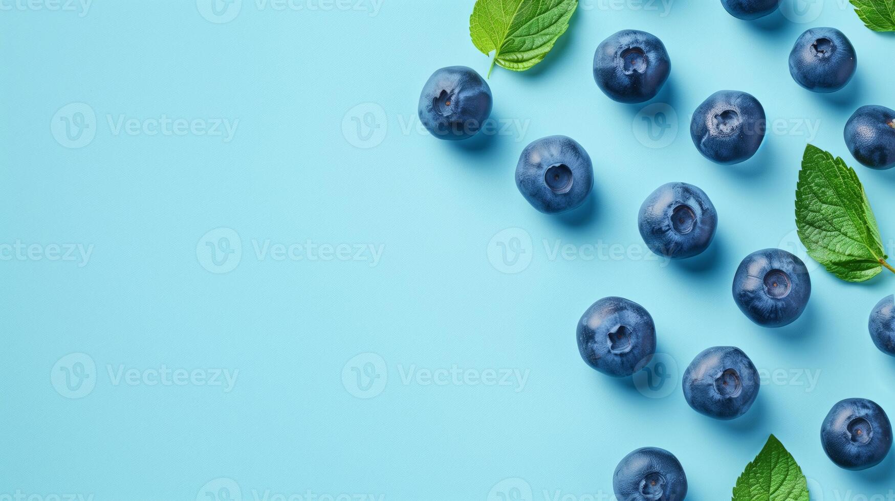 perfect blueberry isolated on baby blue background with a place for text photo