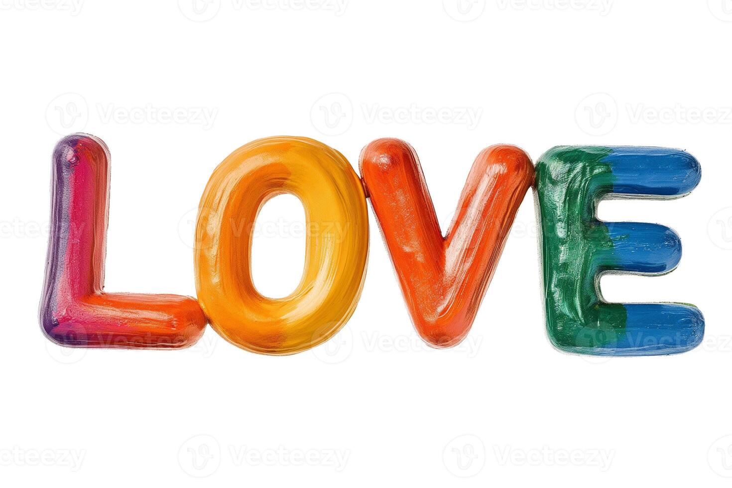 Colorful 3D LOVE word balloon design isolated on a white background, ideal for Valentines Day and romantic concepts photo