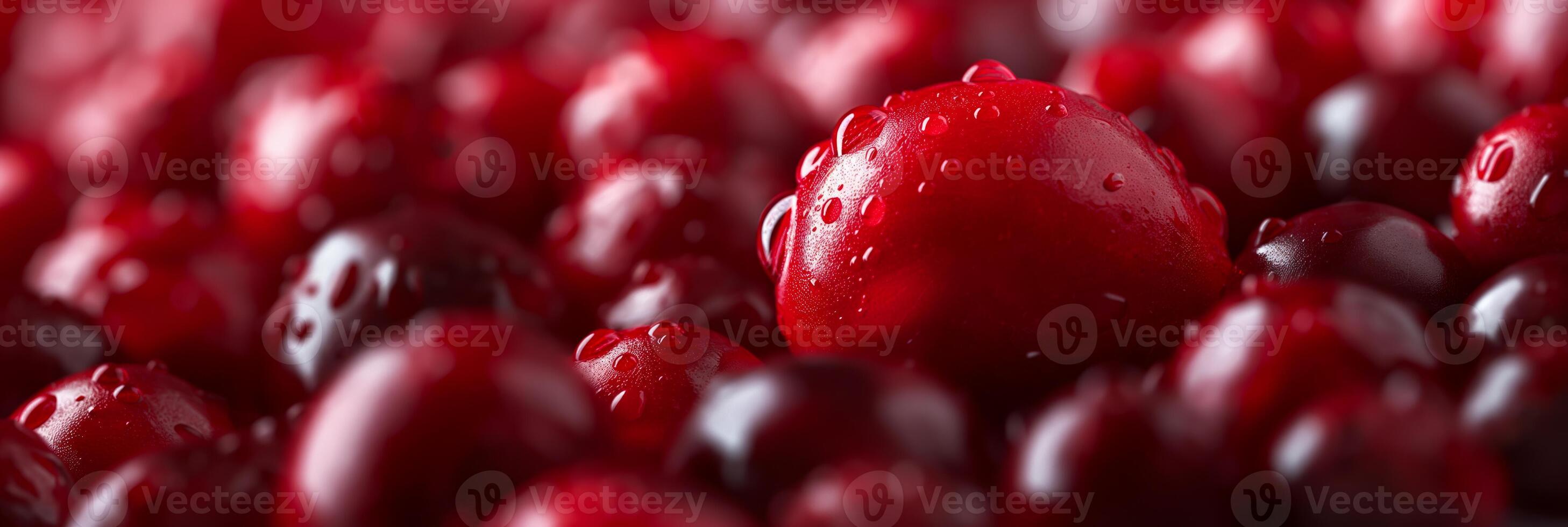 Closeup of a cranberry texture, smooth and shiny, bright red color photo