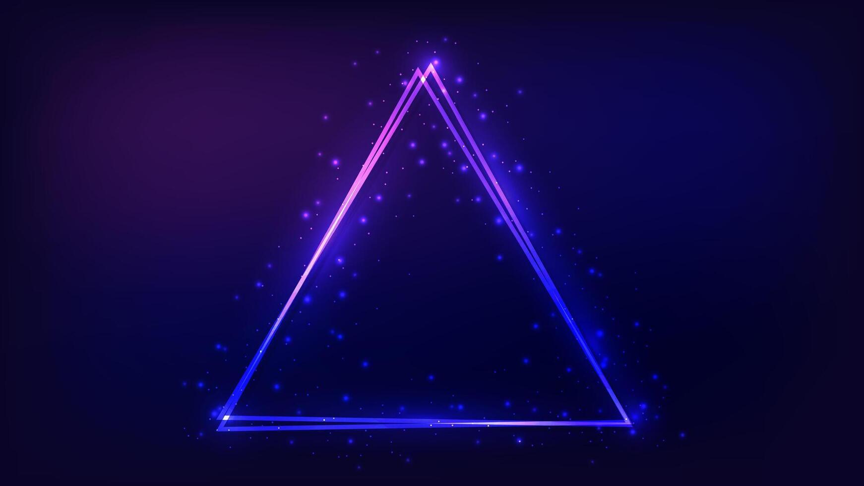 Neon double triangular frame with shining effects vector
