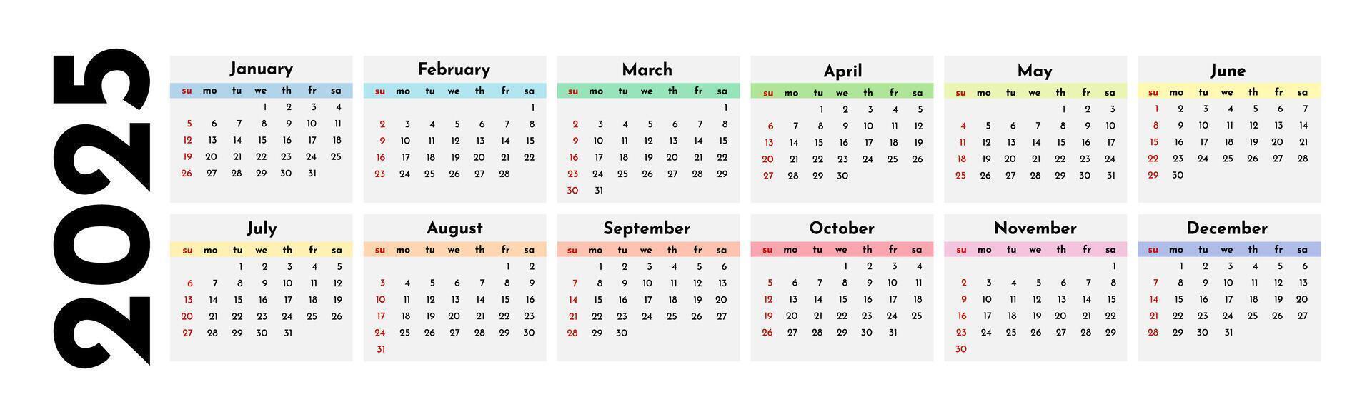 Calendar for 2025 isolated on a white background vector