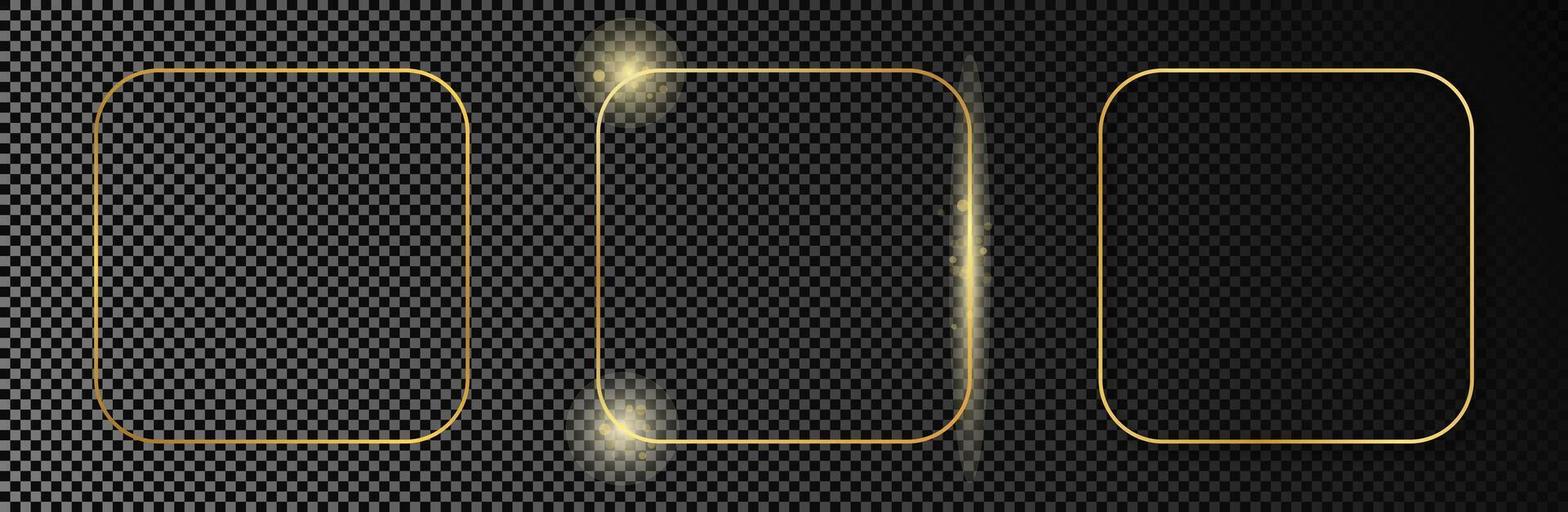 Gold glowing rounded square frame vector