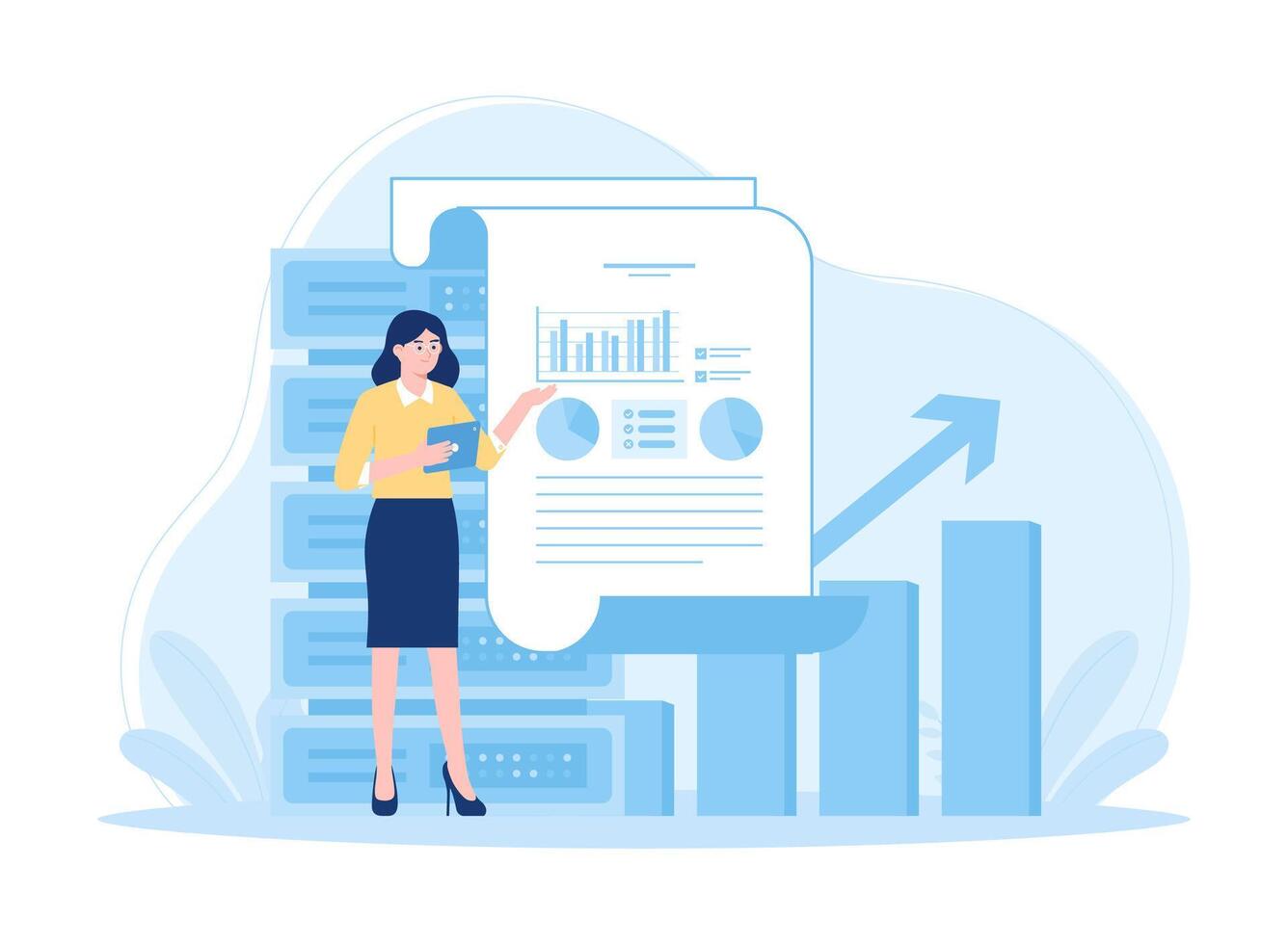 Activities that review company financial data concept flat illustration vector