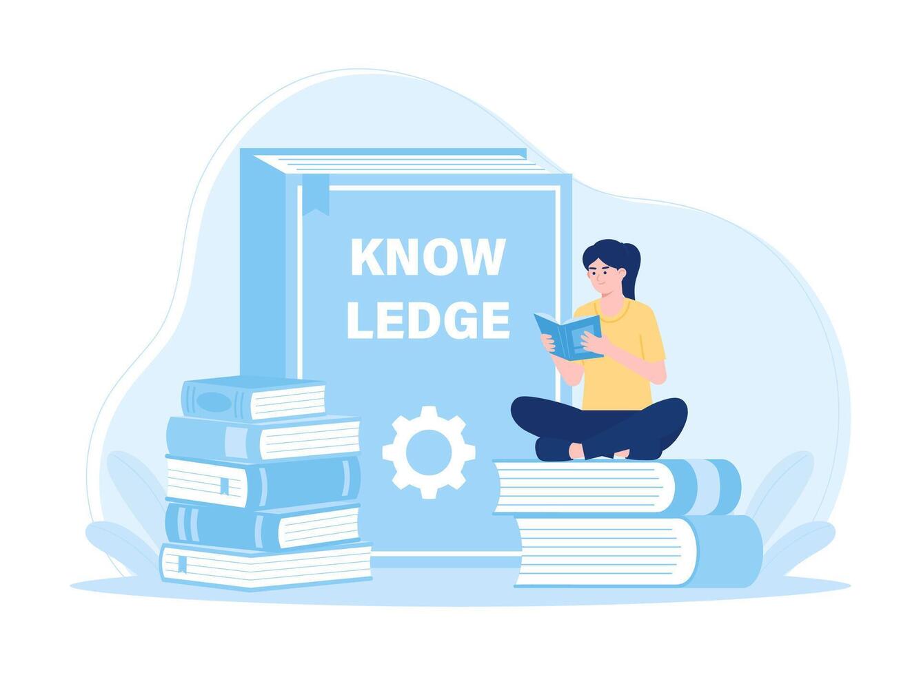 Students sit on books and read science concept flat illustration vector