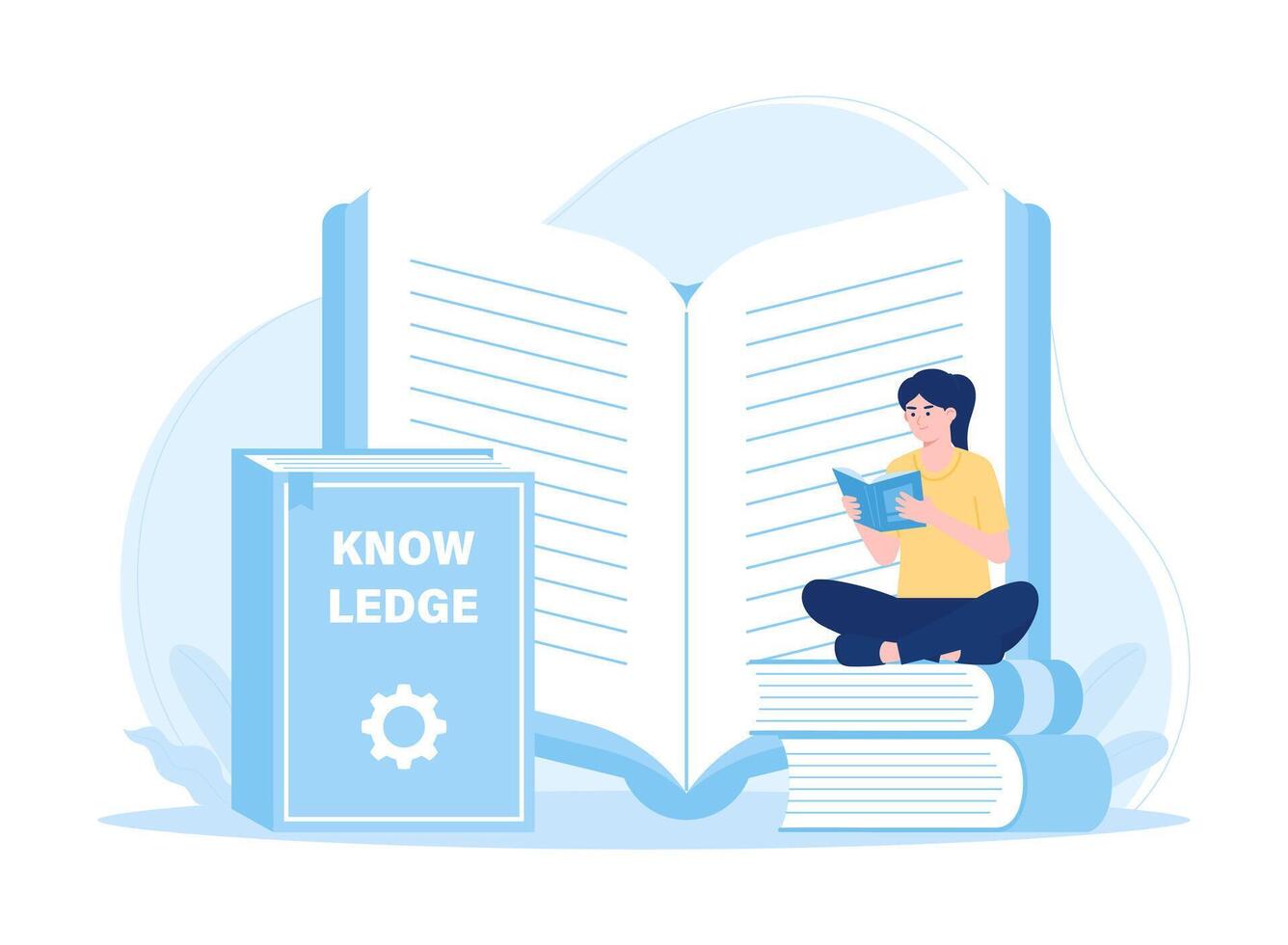 Reading education female student sitting and reading a book concept flat illustration vector