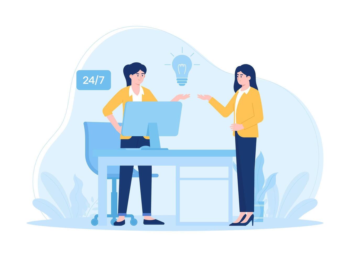 Business teamwork sharing ideas and discussing projects concept flat illustration vector