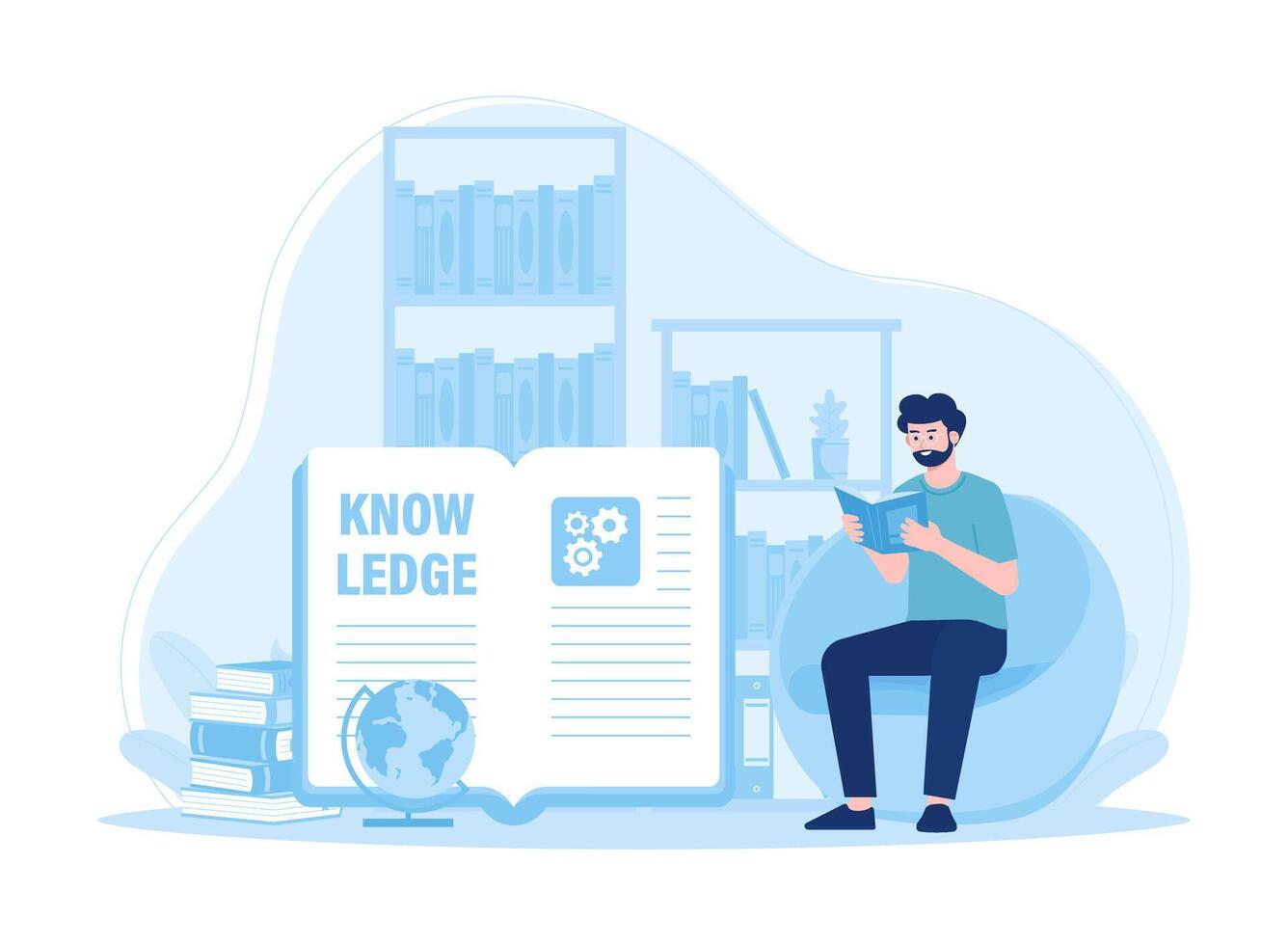 A teenager studying book knowledge in the library concept flat illustration vector