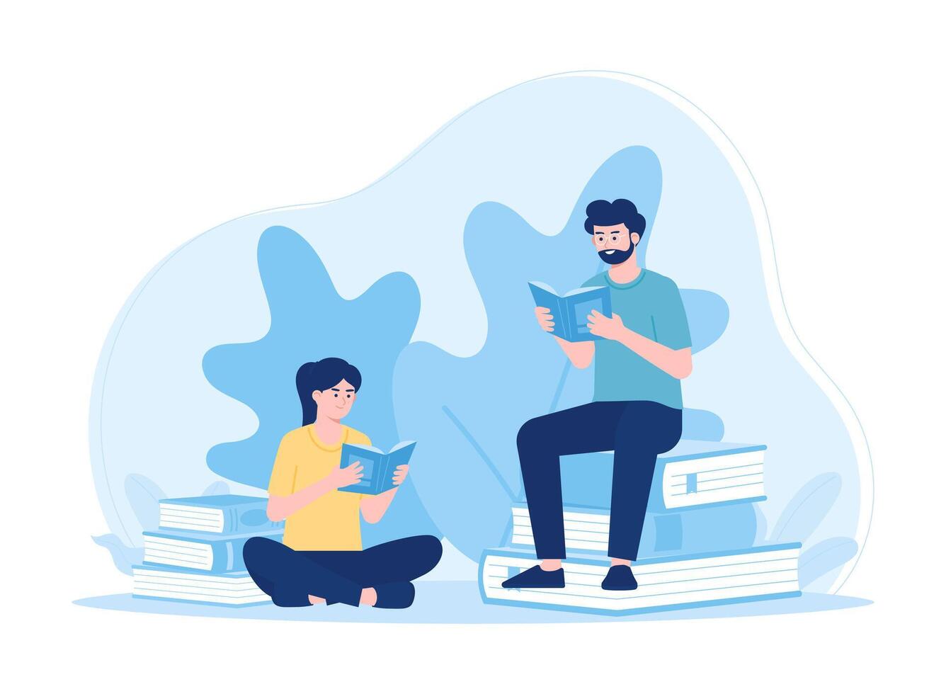 Educational learning students and schoolgirls study and prepare for exams in the library concept flat illustration vector