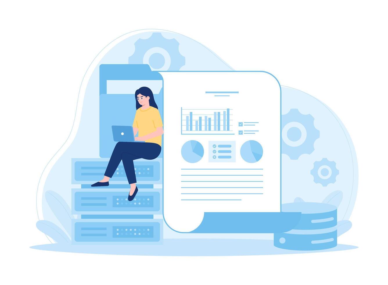 Activities that review company financial data concept flat illustration vector