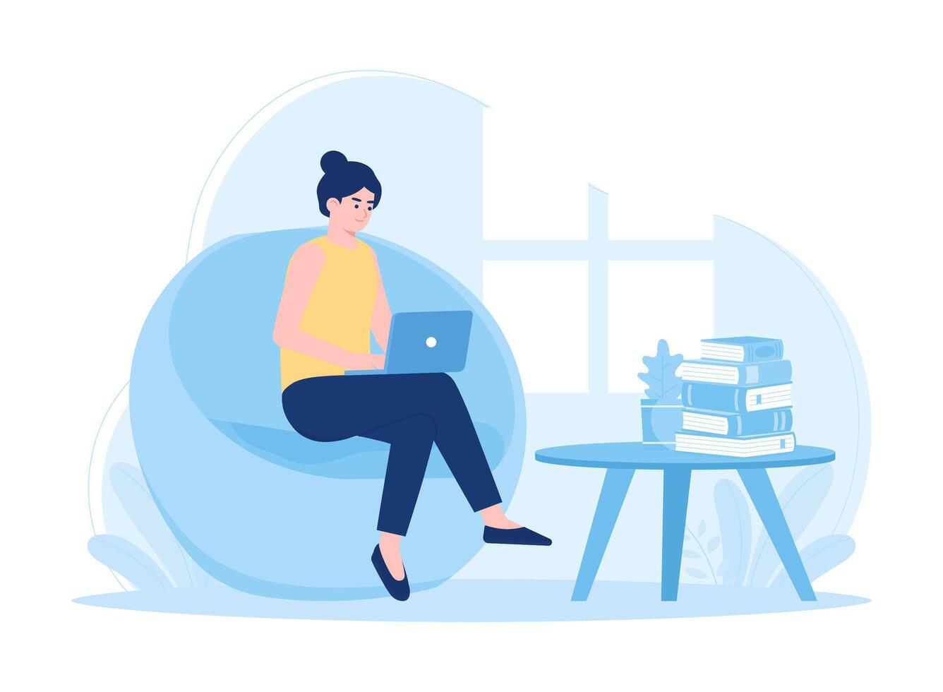 Online education students take part in online learning from home concept flat illustration vector