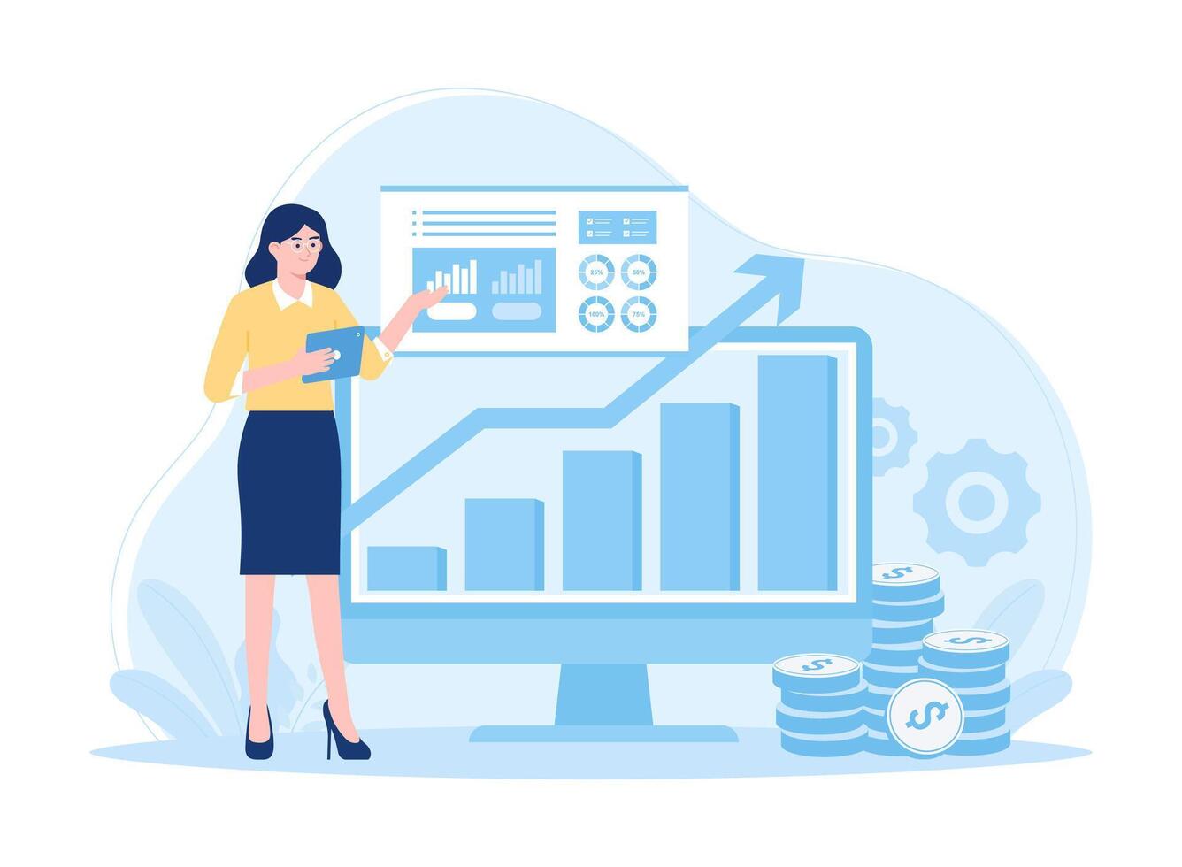 An employee presents business improvements concept flat illustration vector