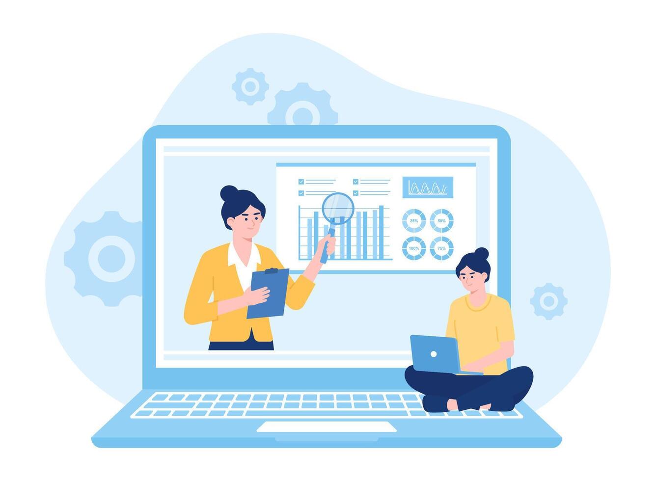 Customer service analyzes marketing reports concept flat illustration vector