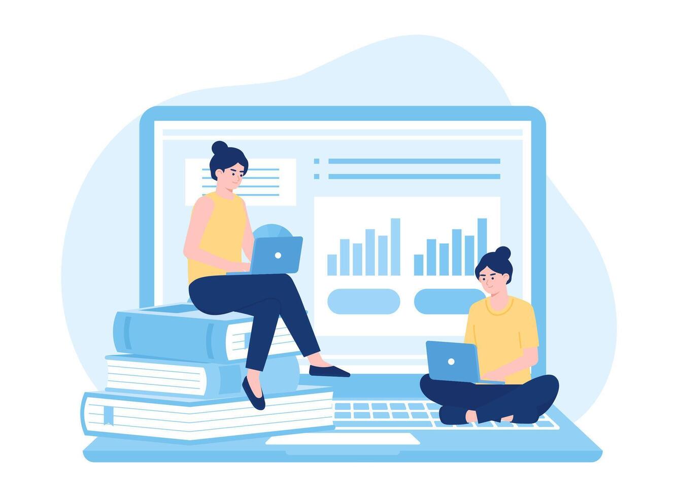Online education organization and management of learning flows concept flat illustration vector