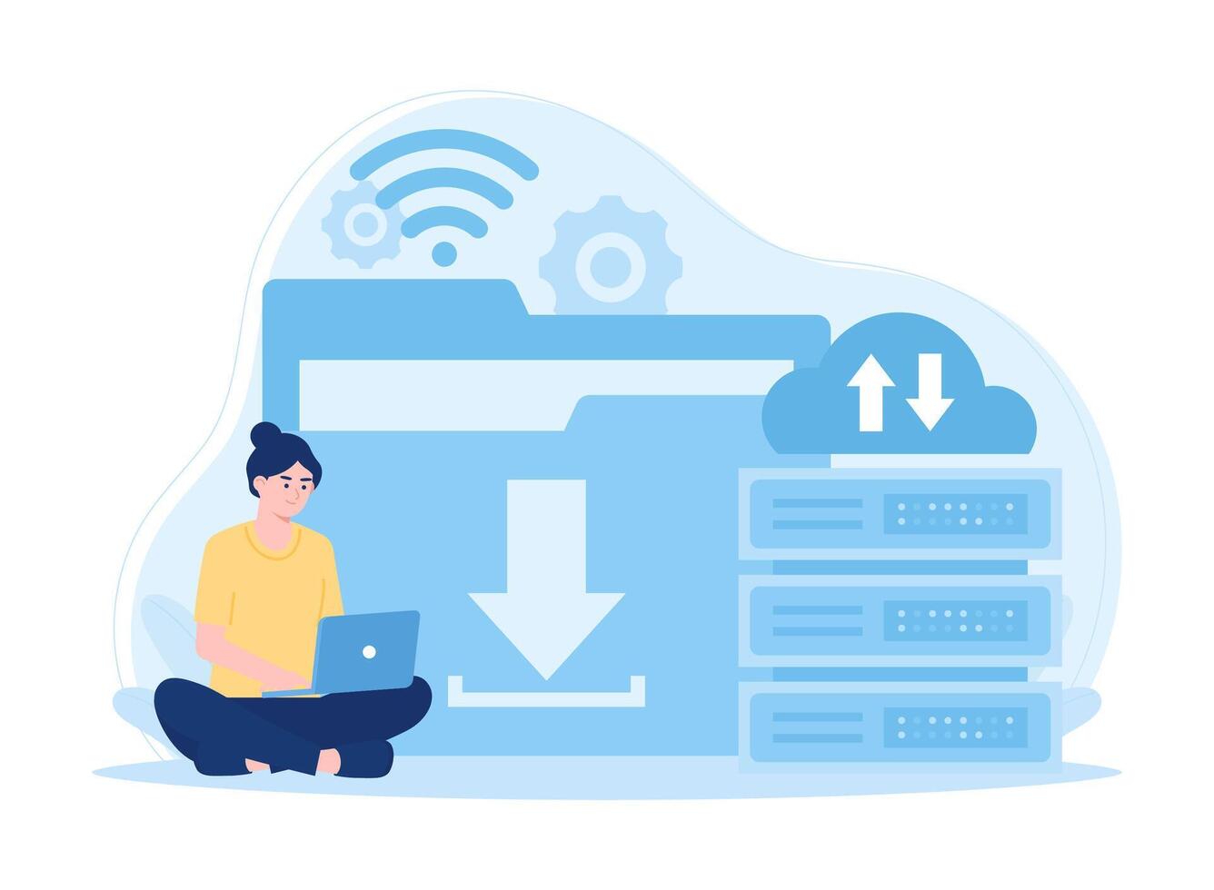 Large data transfer and storage concept flat illustration vector