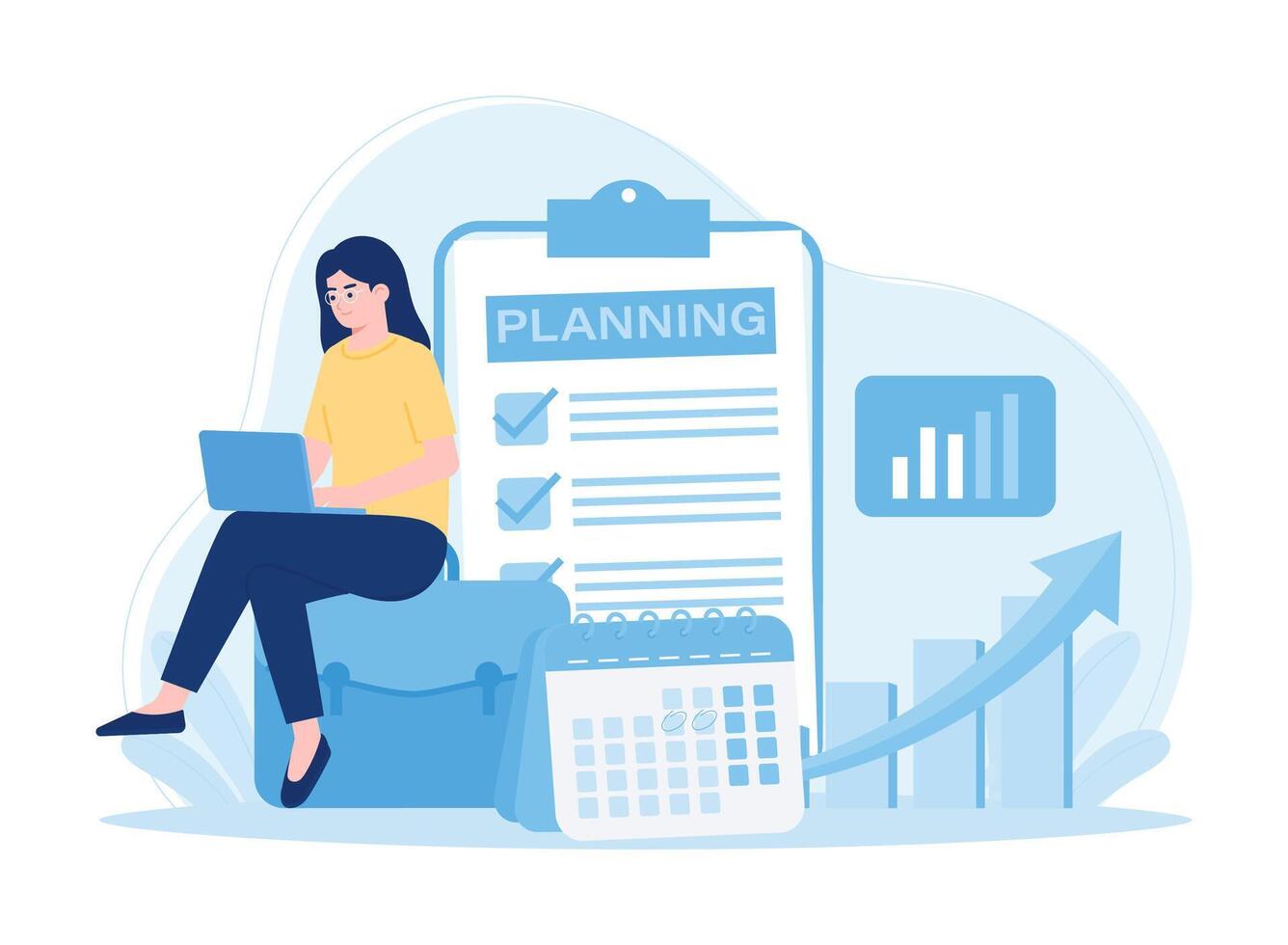 a woman analyzes the data and plans the work concept flat illustration vector