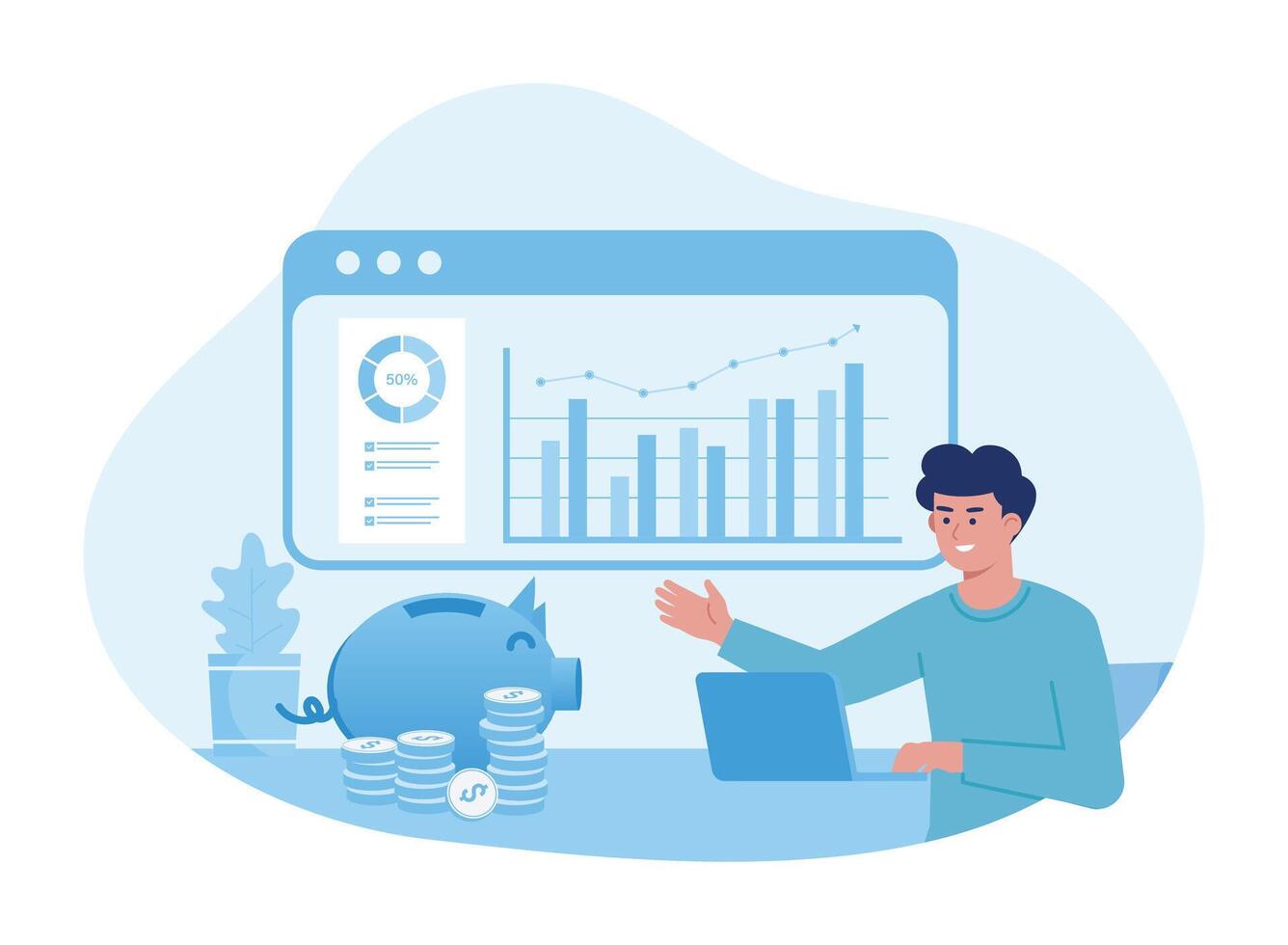 colleagues analyzing growth charts concept flat illustration vector