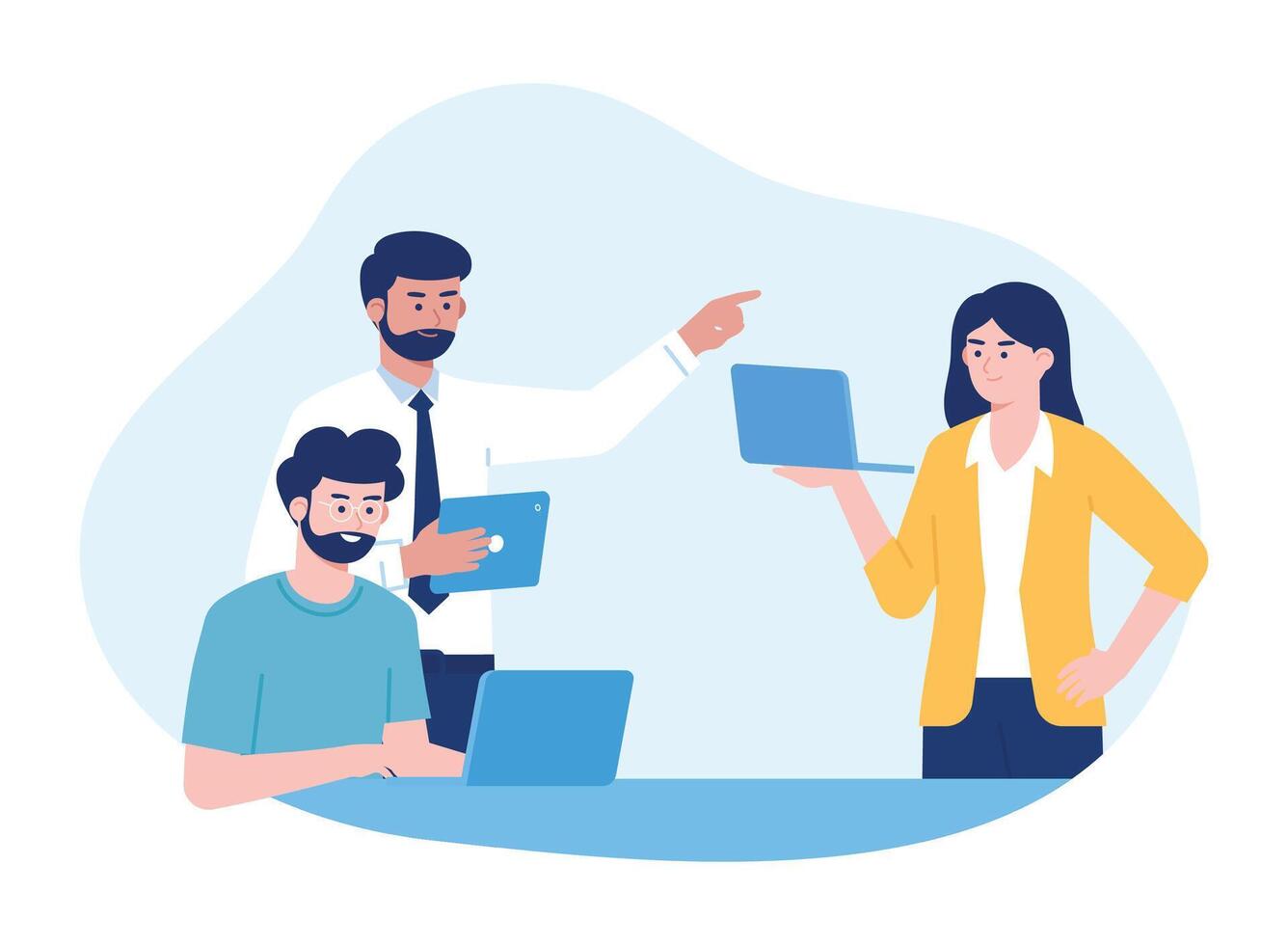 workers hold meetings together concept flat illustration vector