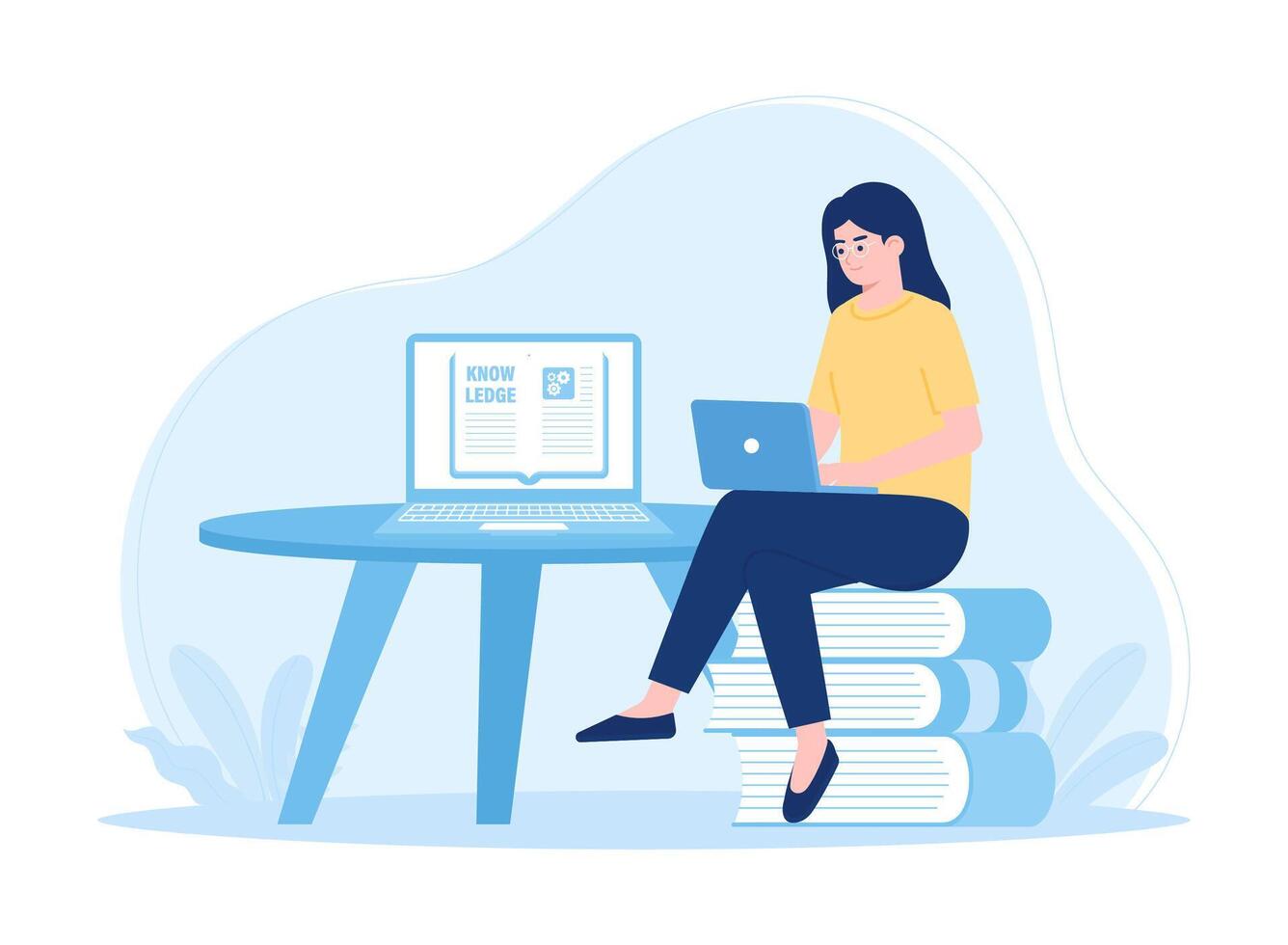 Students study online using laptops concept flat illustration vector